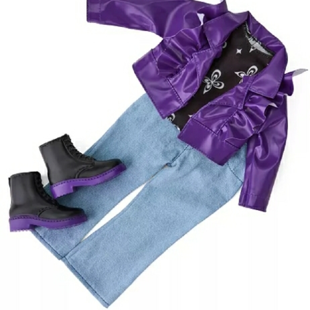 New! Journey Girls Purple Jacket, Black Top, Jeans And Black Boots Set